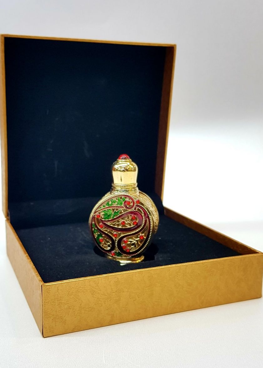 – Osmanlı Motif Esans Parfüm Şişes Altın Kırmızı 3 ml Cam Çubuk ve Kutulu