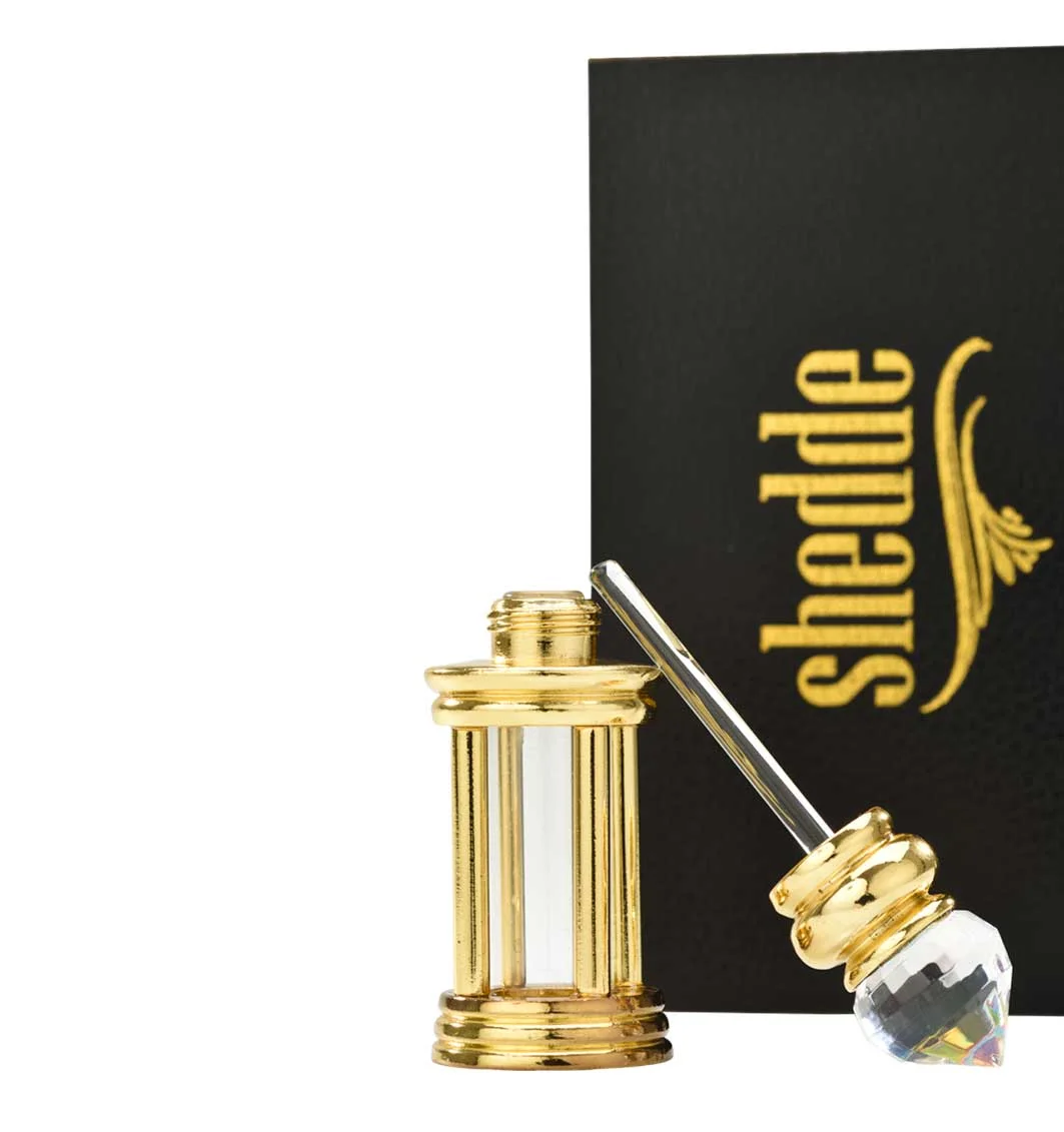 Sarı Metal Döküm Esans ve Parfüm Şişesi 5 ml Cam Çubuk ve Kutulu Sarı Metal Döküm Esans ve Parfüm Şişesi 5 ml Cam Çubuk ve Kutulu