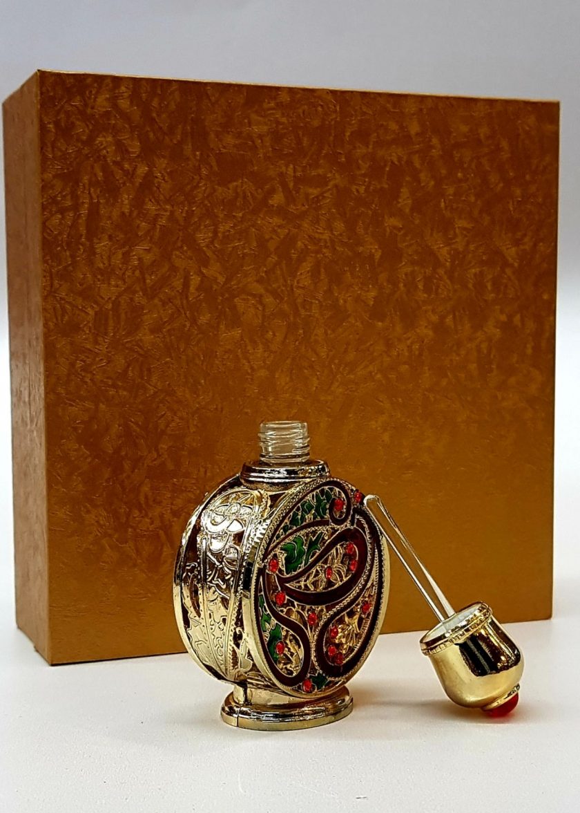 – Osmanlı Motif Esans Parfüm Şişes Altın Kırmızı 3 ml Cam Çubuk ve Kutulu