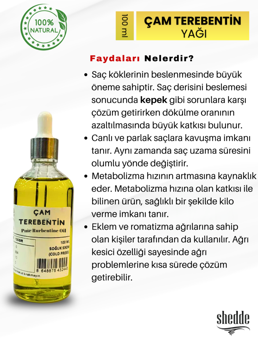 Bitkisel %100 Doğal Çam Terebentin Yağı Bitkisel Yağlar 100 ml - Görsel 2