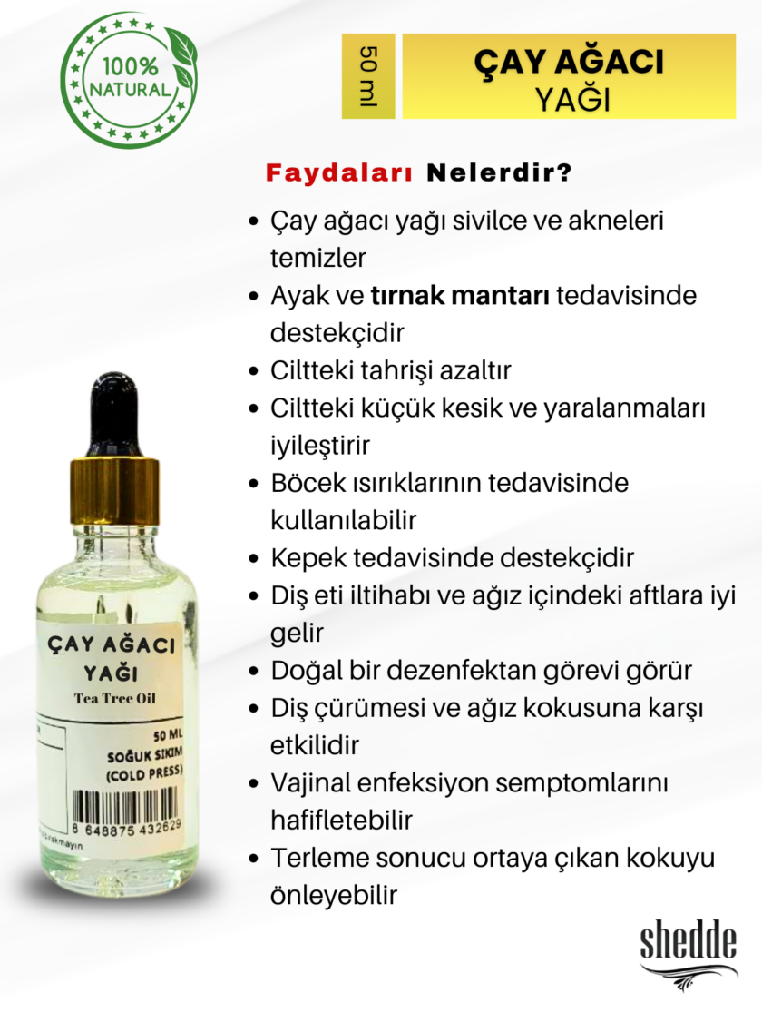 Bitkisel %100 Doğal Çay Ağacı Yağı Bitkisel Yağlar 50 ml - Görsel 2