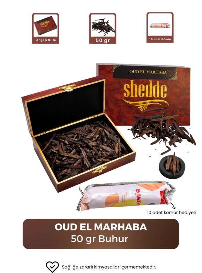 Buhur Oud El Marhaba 50 gr Öd Ağacı Odun Parçaları ve 10 Adet Kömür